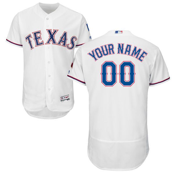 Men Texas Rangers Majestic Home White Flex Base Authentic Collection Custom MLB Jersey